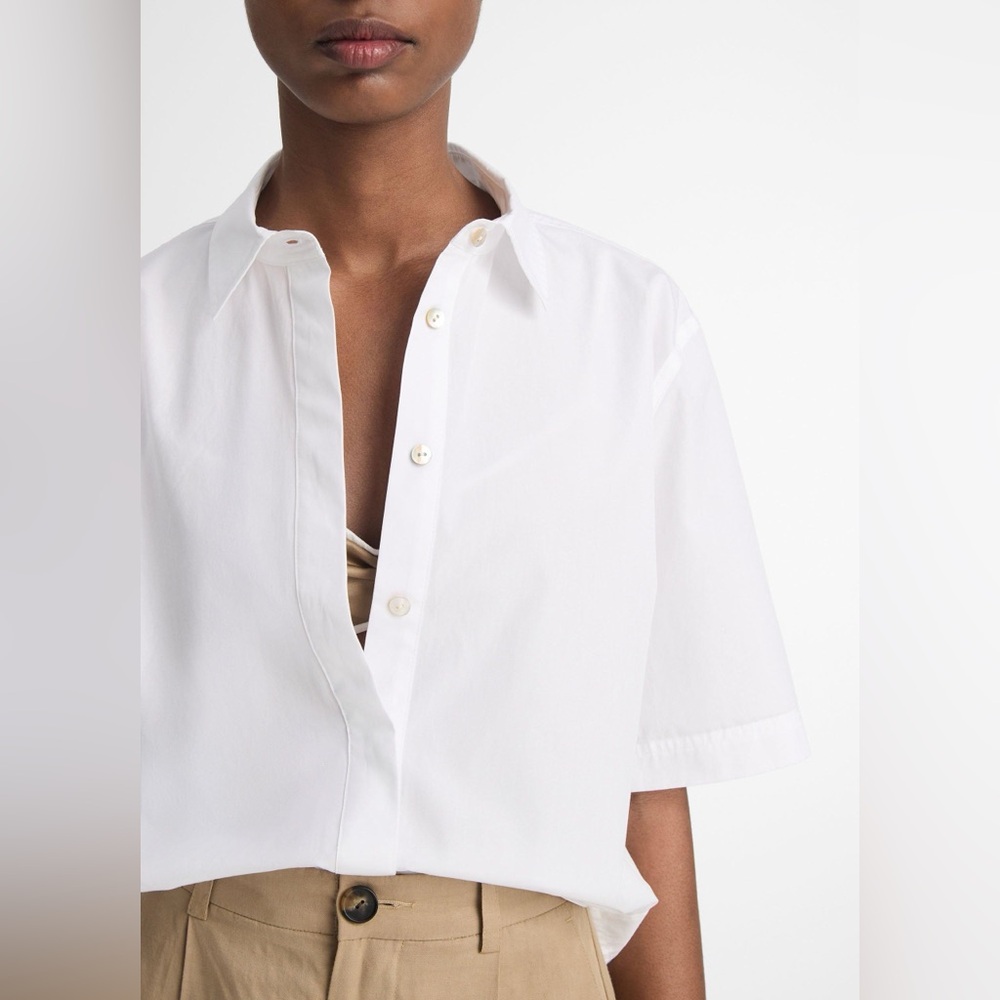Cotton Short-Sleeve Cropped Shirt